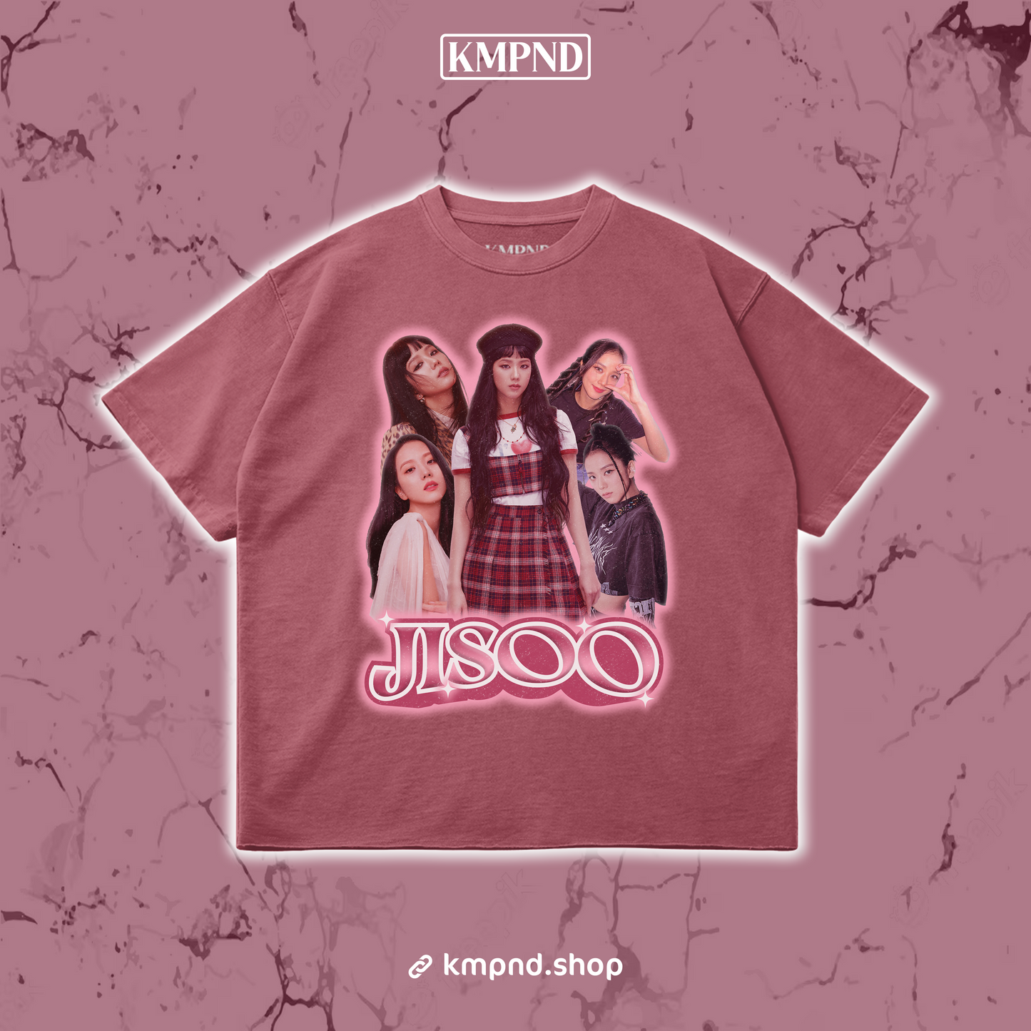 "JISOO" [PINK] Oversized Raw Hem Shirt